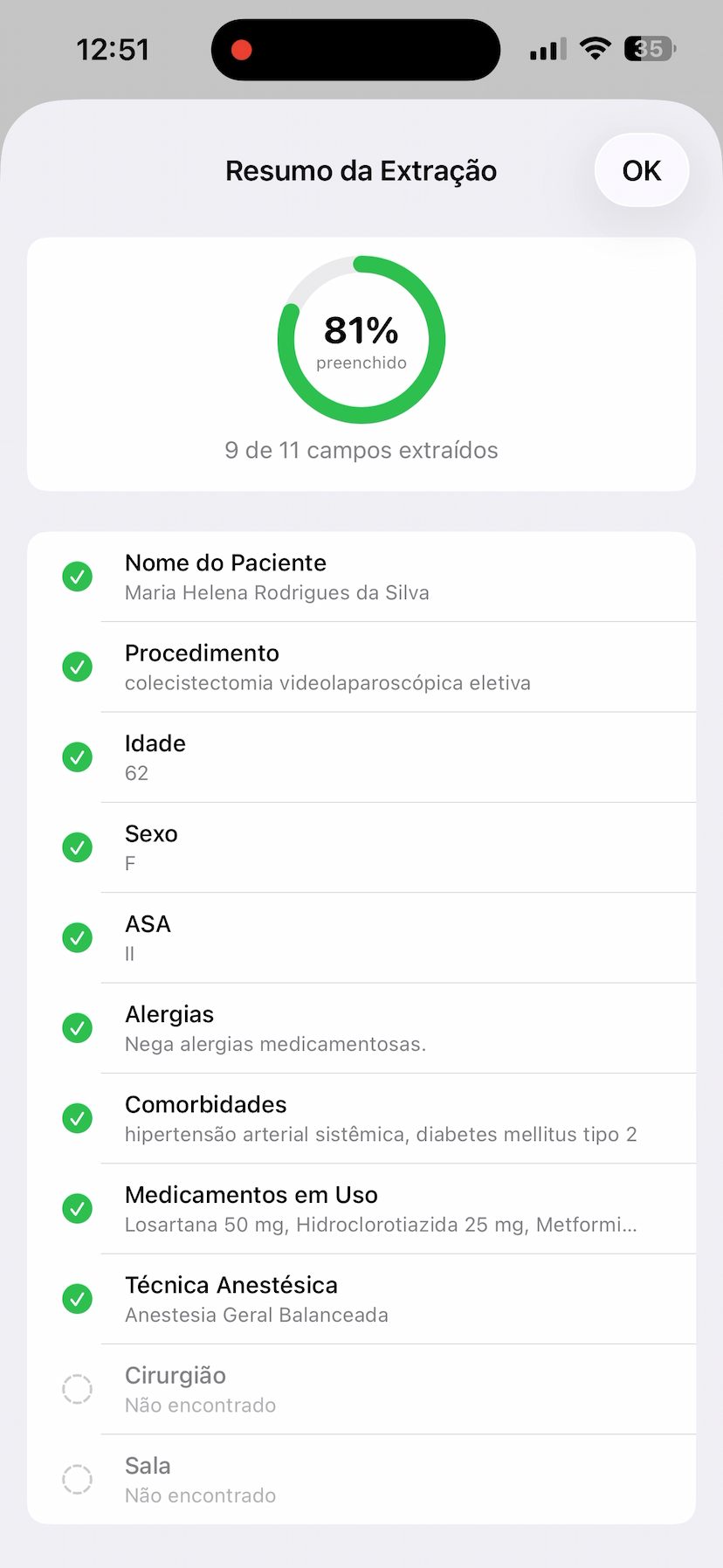 Resumo da extração por IA