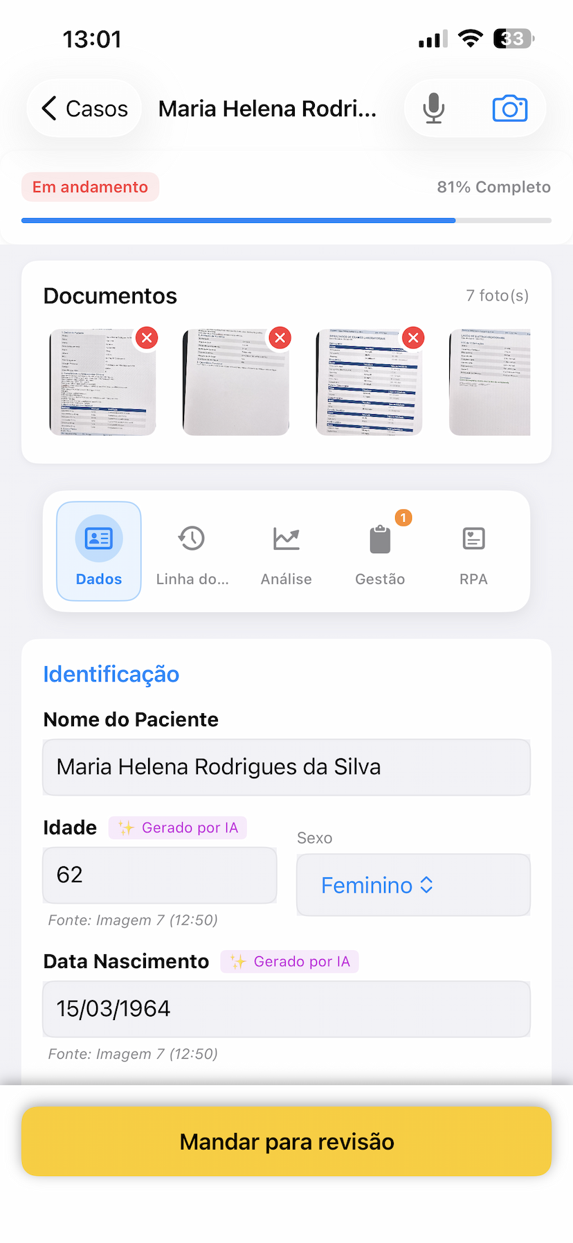 Dados do paciente extraídos