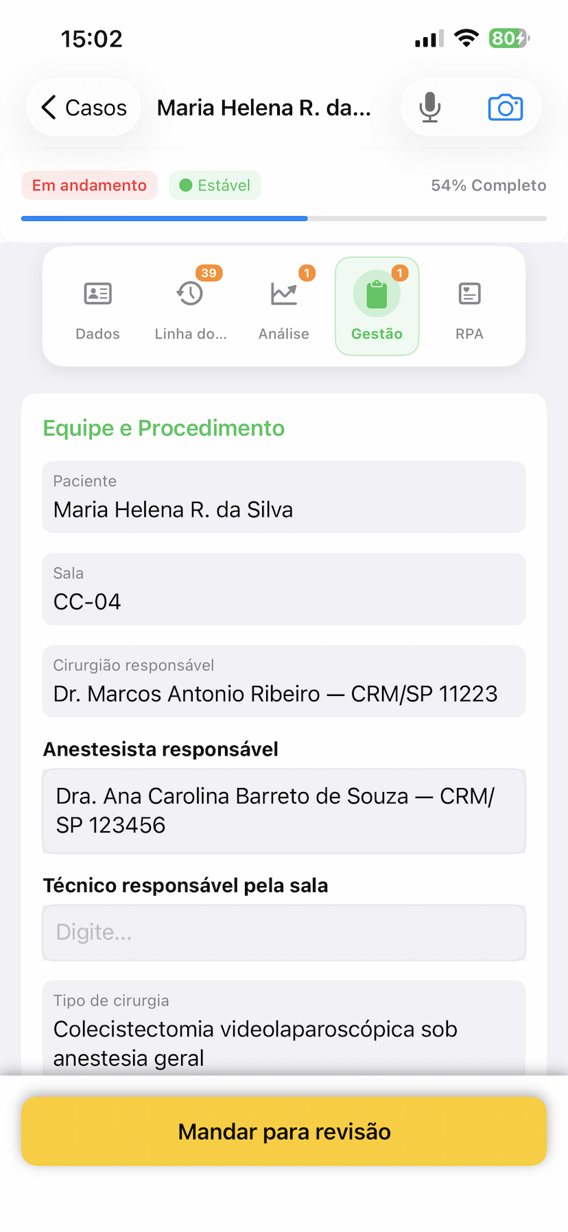 Gestão do procedimento